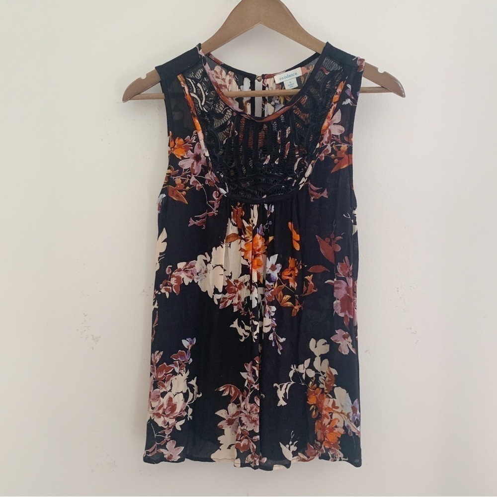 Sundance Dark Floral Lace Tank Top Small